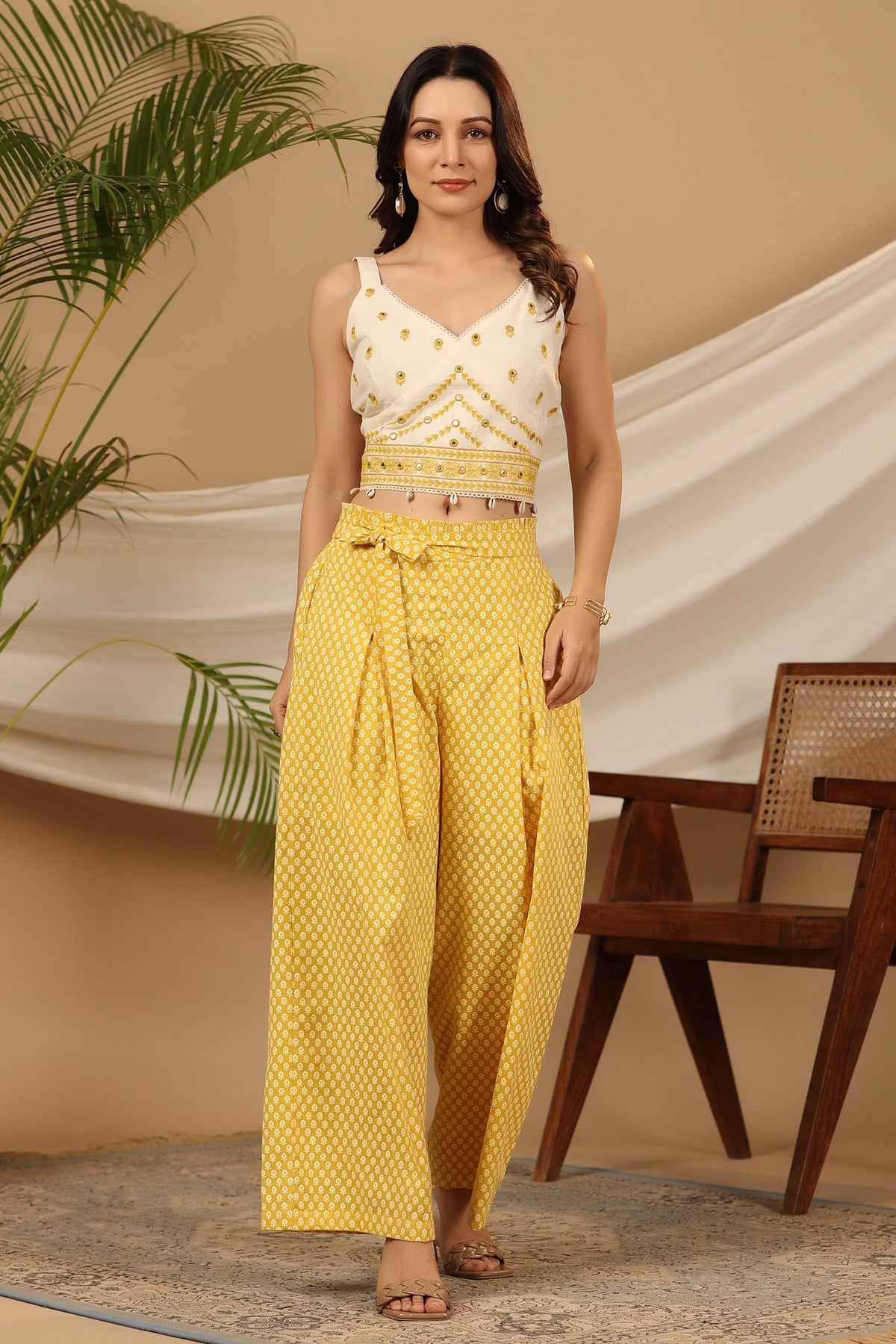 Mirror Embroidered Co-ord Set-Mustard