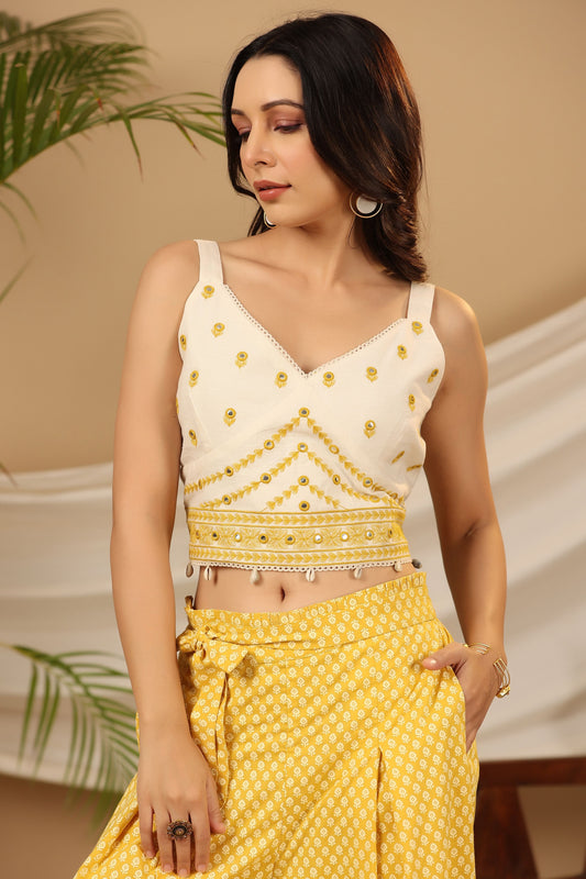 Mirror Embroidered Co-ord Set-Mustard