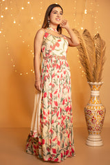 Floral Print Gown – Ivory Beige
