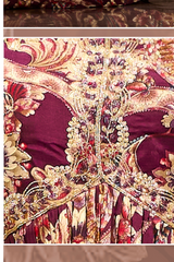 Floral Print Gown with Chiffon Dupatta - Dark Maroon
