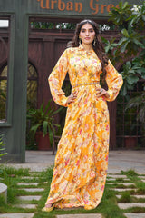 Floral Print Gown – Ochre Yellow