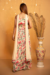 Floral Print Gown – Ivory Beige