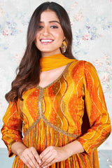 Alia Cut Gown with Sharara Pants & Dupatta – Pumpkin Orange