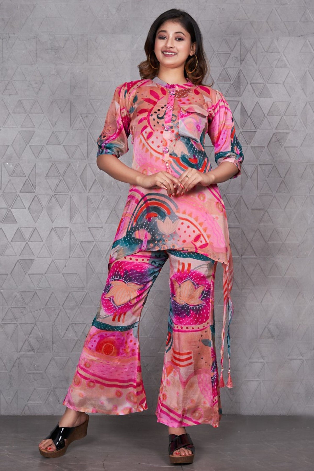 Abstract Botanical Print Co-ord Set - Hot Pink