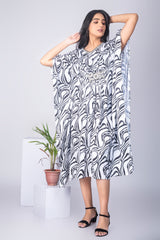 Zebra Print Kaftan Style Dress - Black & White