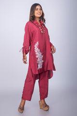 High & Low Tunic with Straight Fit Pants - Rusty Red