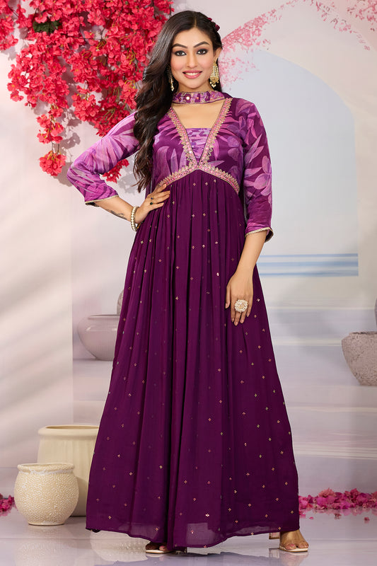 Ethnic Gown with Dupatta-Purple