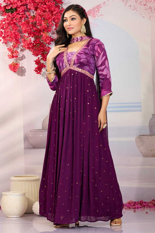 Ethnic Gown with Dupatta-Purple