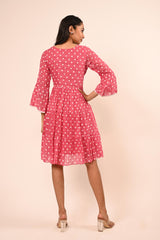 Polka Dot Tiered Dress with Frilled Sleeves – Cranberry Pink