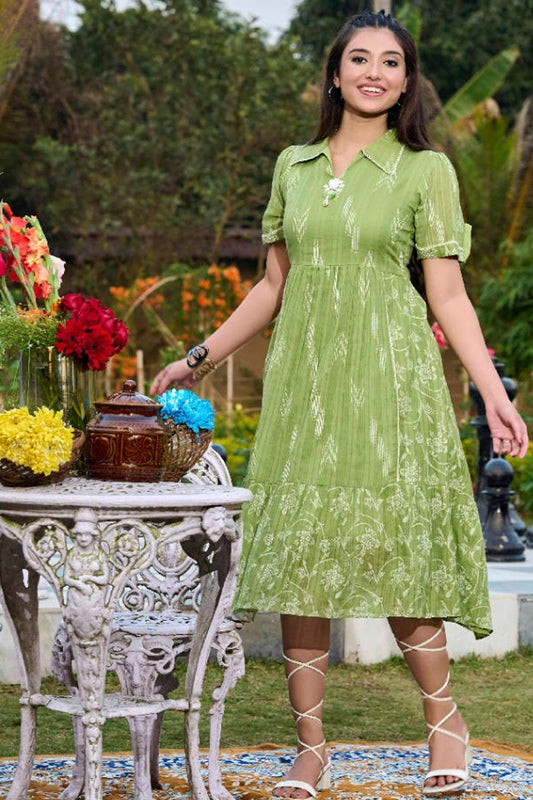 Floral Print Dress - Pista Green