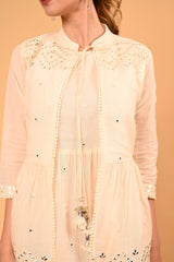 Mirror Embroidered Gown with Jacket – Pearl White