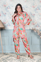 Floral Print Embroidered Co-ord Set - Multi-Colour