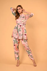 Flamingo Pink Co-ord Set with Floral Digital Print