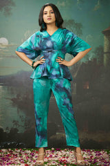 Abstract Tie-Dye Print Co-ord Set – Teal Blue