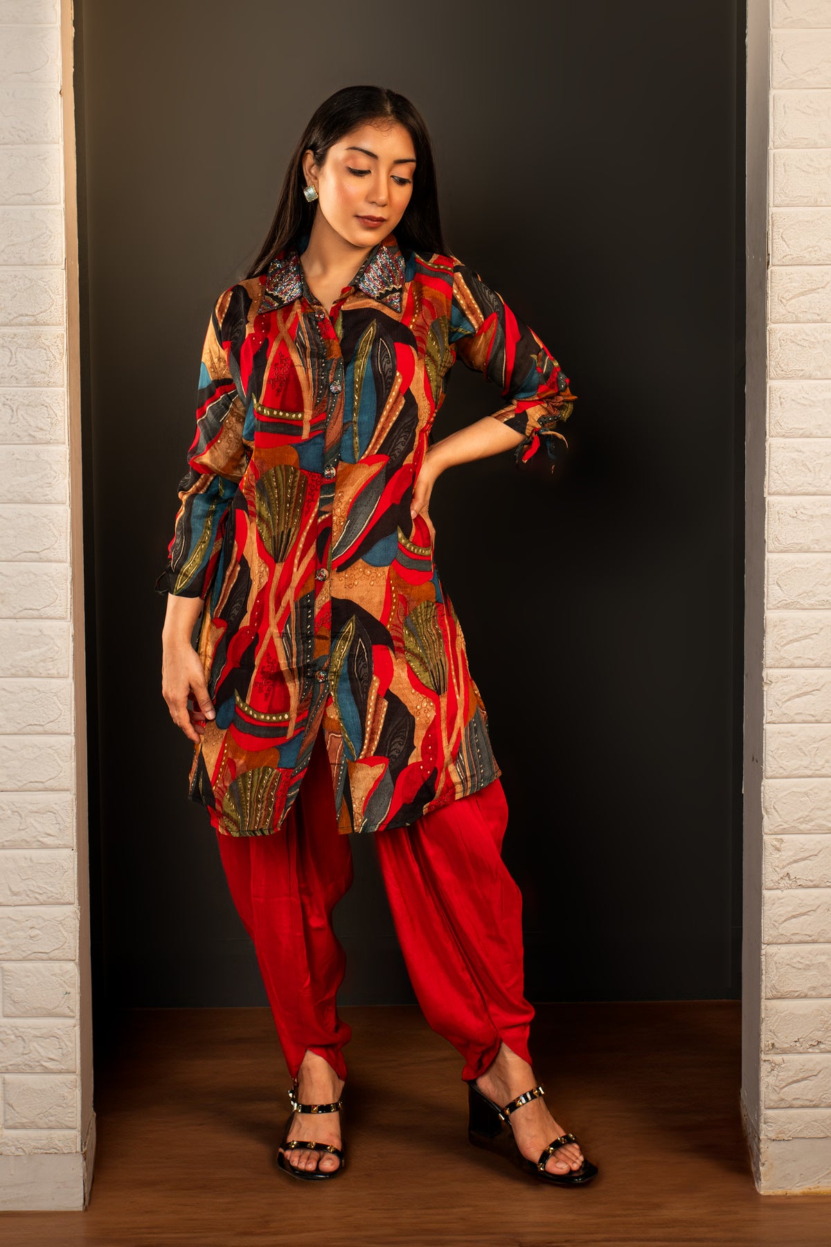 Kurti with Dhoti Pant-Red