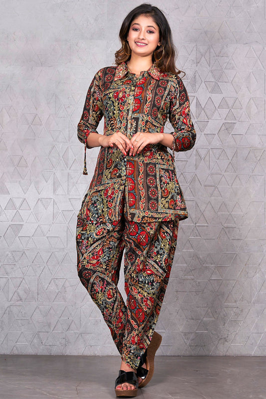 Floral Print Co-ord Set with Dhoti Pants - Multi-Colour